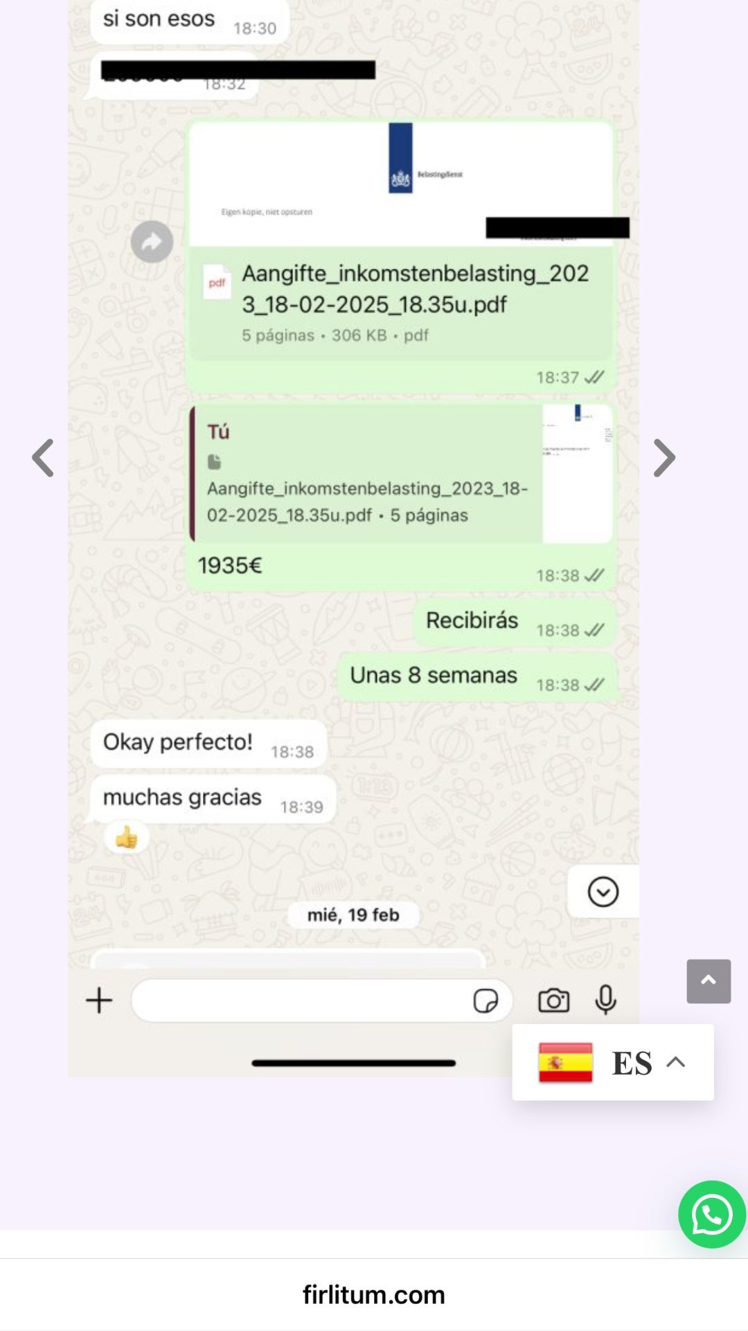 Captura real de reseña de un cliente de Firlitum en Instagram